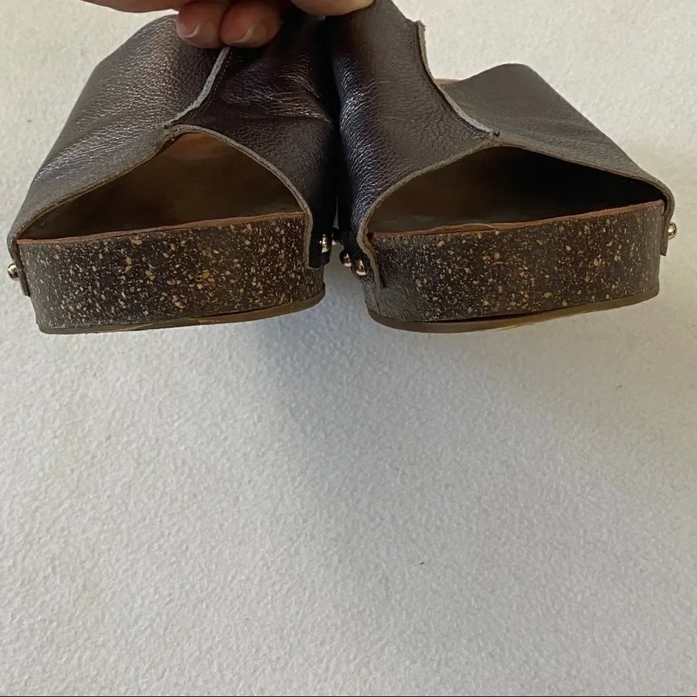 Sudini Pavia Metallic Leather Wedge Slides